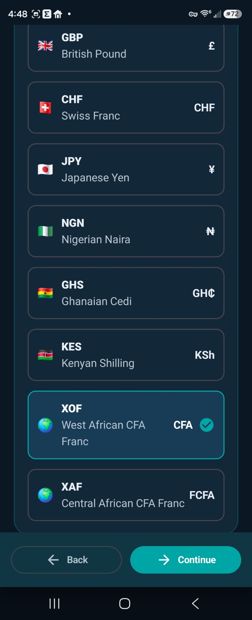 Invoice Studio Android multiple currency selection screen